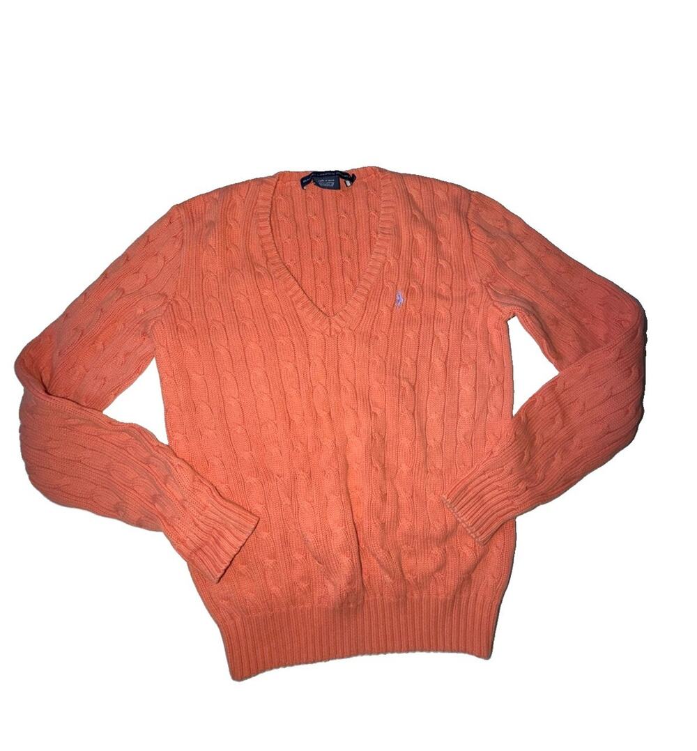 Ralph Lauren Sport Women’s Cotton Cable Knit Orange Sweater Large